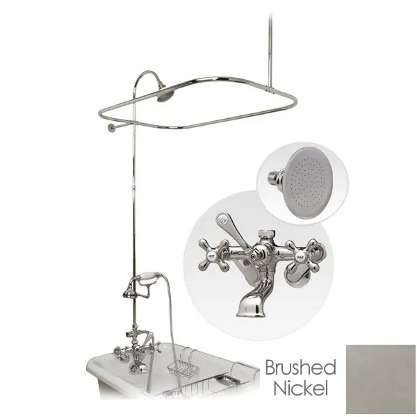 Wall-Mount Modern Rain Shower Head Conversion Kit Set - 60-Inch Brushed Nickel Clawfoot Tub Enclosure with Solid Brass Faucet