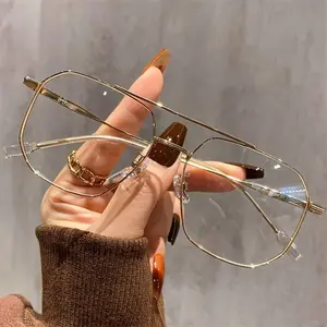 Unisex Blue Light Blocking Glasses - Classic Retro Double Bridge Metal Frame For Computer & Office Use (Black/Clear Non-Prescription Eyewear)