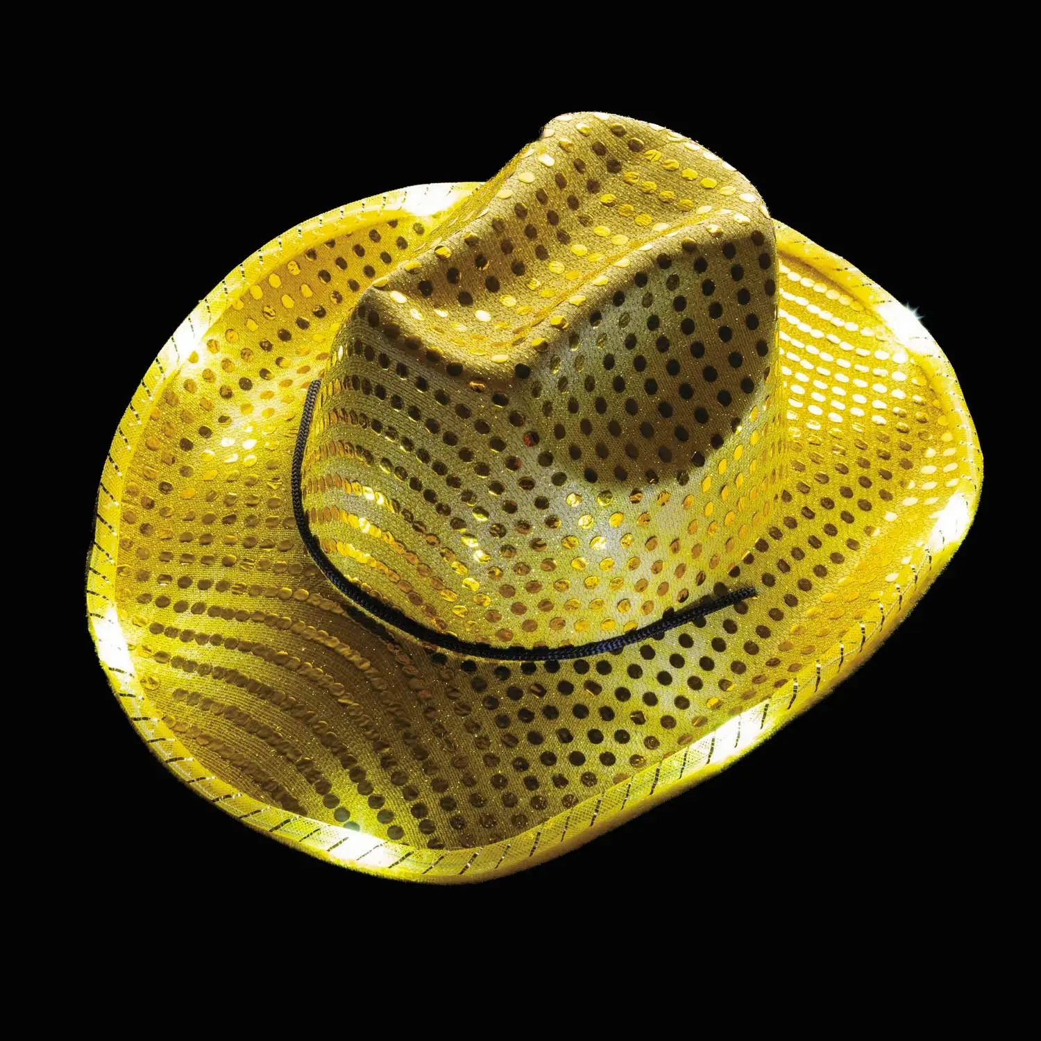 Adults' 23" Yellow Sequin Polyester Cowboy Hats with LED Lights - 6-Pc Colorful Party Accessory for Holiday Festivities