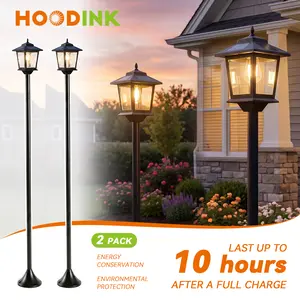 Hoodink 63" Aluminum Solar Lamp Post Light 2Pcs Warm White Solar Powered Outdoor Decor for Garden Pathway Yard Front Back Door mothersdaygiftideas summergarden