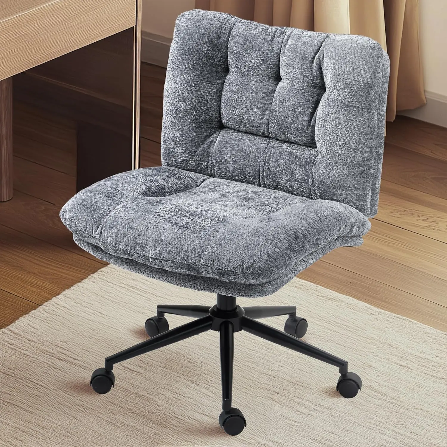 [DealsForYouDays] Extra Large Criss Cross Chair, Oversized Chair with Wheels, Dual-Layer Thickened Cushion, Premium Fabric Morden Home Vanity Chair Wide Seat,dorm essentials,home decor