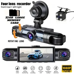 Nuokaiqi 4-Channel Car Dashboard Camera 1080P Front 720P Left/Right Rear Night Vision,Loop Recording,Parking Guard,Monitor Car Accessories