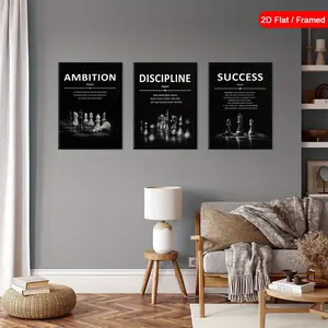 Set of 3 Framed Discipline Practice Art Deco, Ambition Motivation Poster, Retro Print, Chess Inspiration Canvas Wall Art, Success Strategy Wall Arts, Poster, for Living Room, Bedroom,Bathroom, Kitchen, Indoor & Outdoor, Fall Seasonal, with Frame