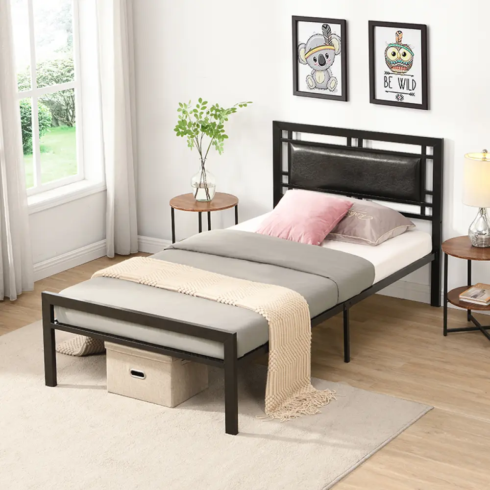 Black Metal Twin Size Bed Frame - 300lbs Capacity, Durable Steel Structure, Modern Style, 8in Underbed Space, Easy Installation, Quiet Support, Assembly Required