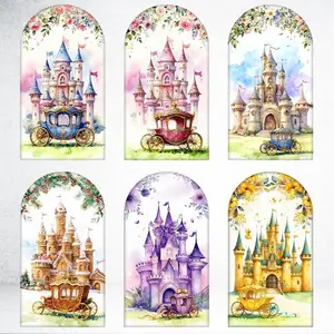 15-day 2D Flat Delivery Fairytale Castle Carriage Arch Backdrop Cover for Princess Birthday