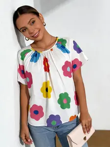 Fashion Sunflower Random Print T-Shirt, Casual Summer Top, Comfortable Cotton Material, Perfect for Daily Wear, Women's Fashion Tee