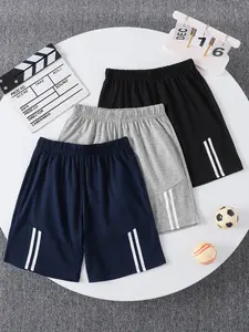 Summer Boys' Multi-Pack Gym Shorts, Medium to Large Kids 3-Piece Colorblock Print Pants, Football Basketball Cycling Casual Sportswear