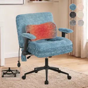 Armchair with Moveable Heated Pillows and Air Lumber Support, Crisscross Leg Chair with Adjustable Armrest and height, 360° Swivel Office Chair, Desk Chair with Rotatable Pedal