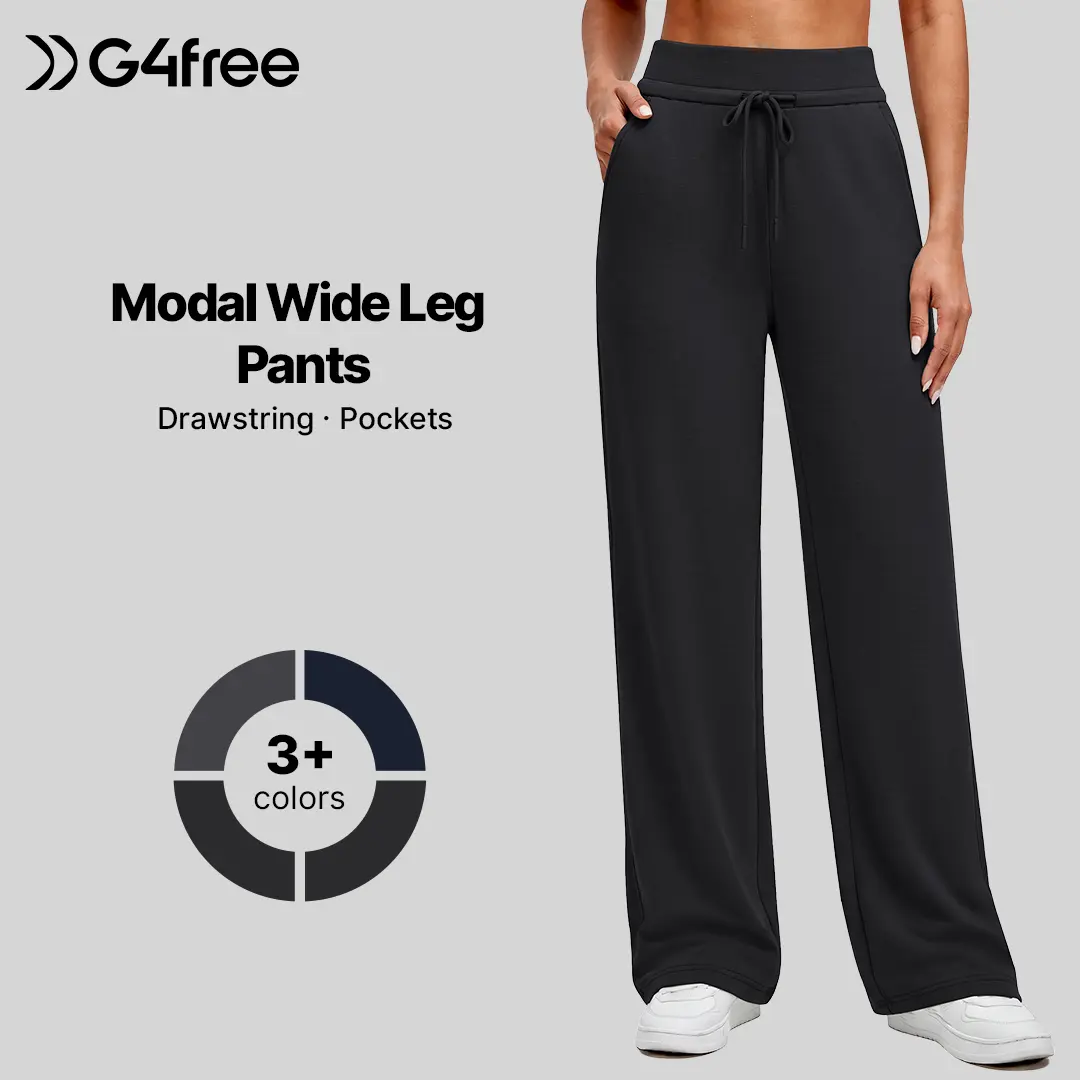 G4Free Smoofit Modal Soft Women's Wide-Leg Sweatpants - Drawstring Elastic Waistband, Casual Lounge Pants with Pockets Black Basic
