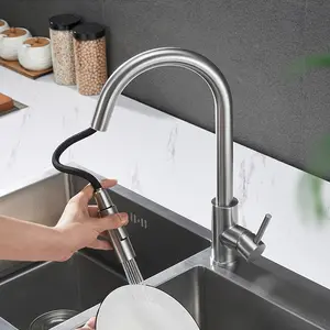 Single Handle Pull-Down Kitchen Faucet with Two Water Modes，Faucet Two Function Single Handle Pull Out Mixer Hot and Cold Water Taps Deck Mounted