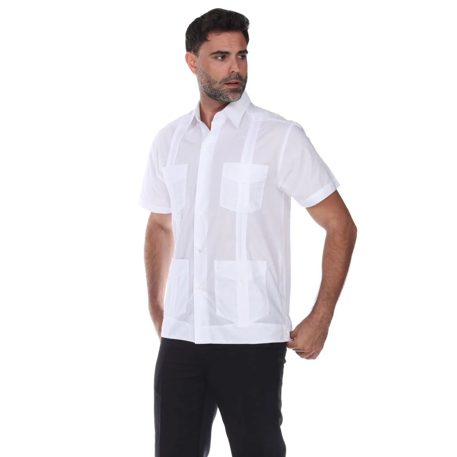 Classic Cotton Blend Guayabera Shirt Short Sleeve