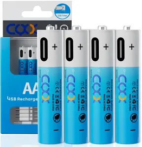 4 Pack Rechargeable Lithium AAA Batteries, 1.5V 2600mWh USB Double A High Capacity Battery for Household Devices Charging Cable