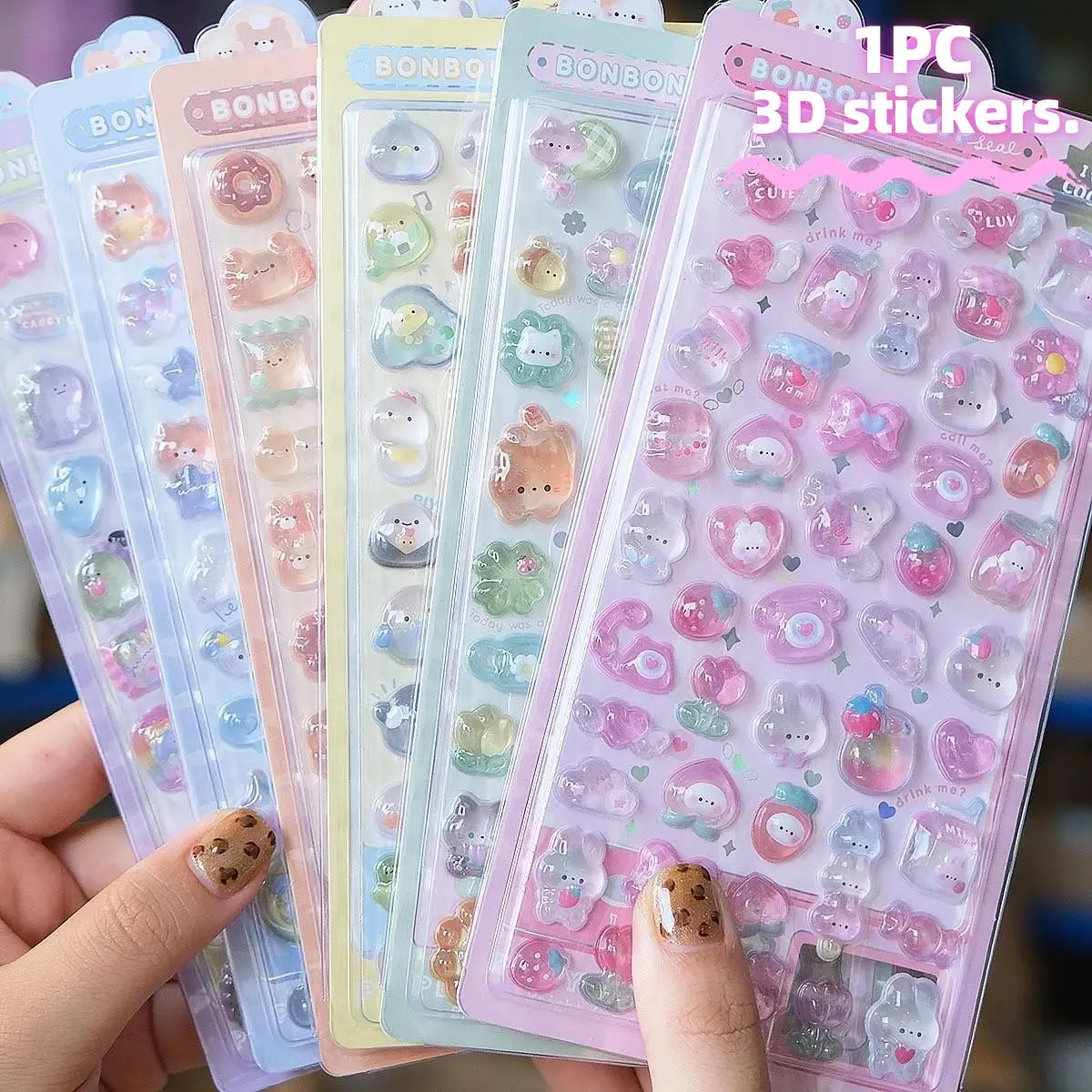 3D Cartoon Rabbit Candy Sticker, High-Quality Embossed Decorative Sticker, Cute 3D Relief Solid Sticker for Scrapbook, Notebook, Phone, Water Bottle