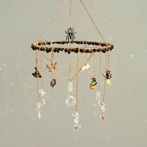 Crystal Sun Catcher, Halloween Suncatcher Hanging Wind Chime, 15cm wide Handmade Rainbow Maker Indoor Outdoor Decor for Window Bedroom Courtyard Garden, Bless Gift