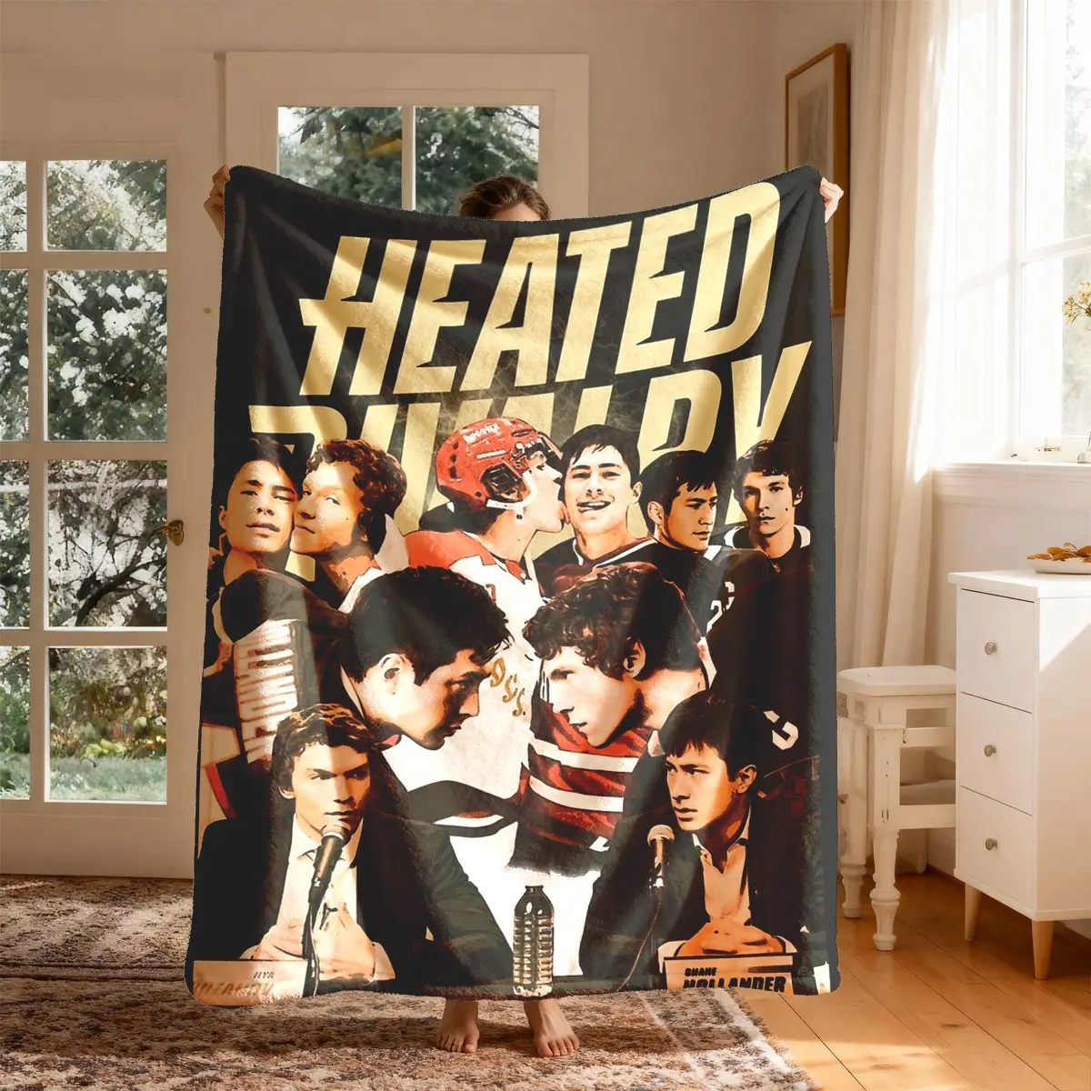 Heated Rivalry Hockey Theme Flannel Throw Blanket, Slogan Print Blanket, Printed Flannel Blanket, Large Size, Soft and Lightweight, Perfect for Bed, Sofa, Office, Camping, Travel Gift