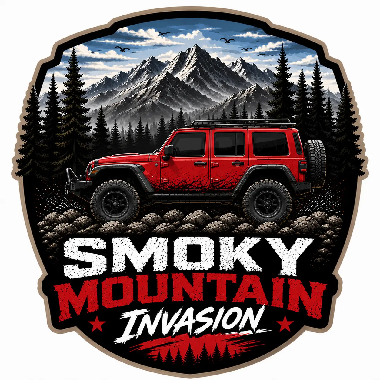 Smoky Mountain Invasion Off-Road Adventure Vinyl Decal | Mountain Trail 4x4 Sticker | Premium Outdoor Graphic