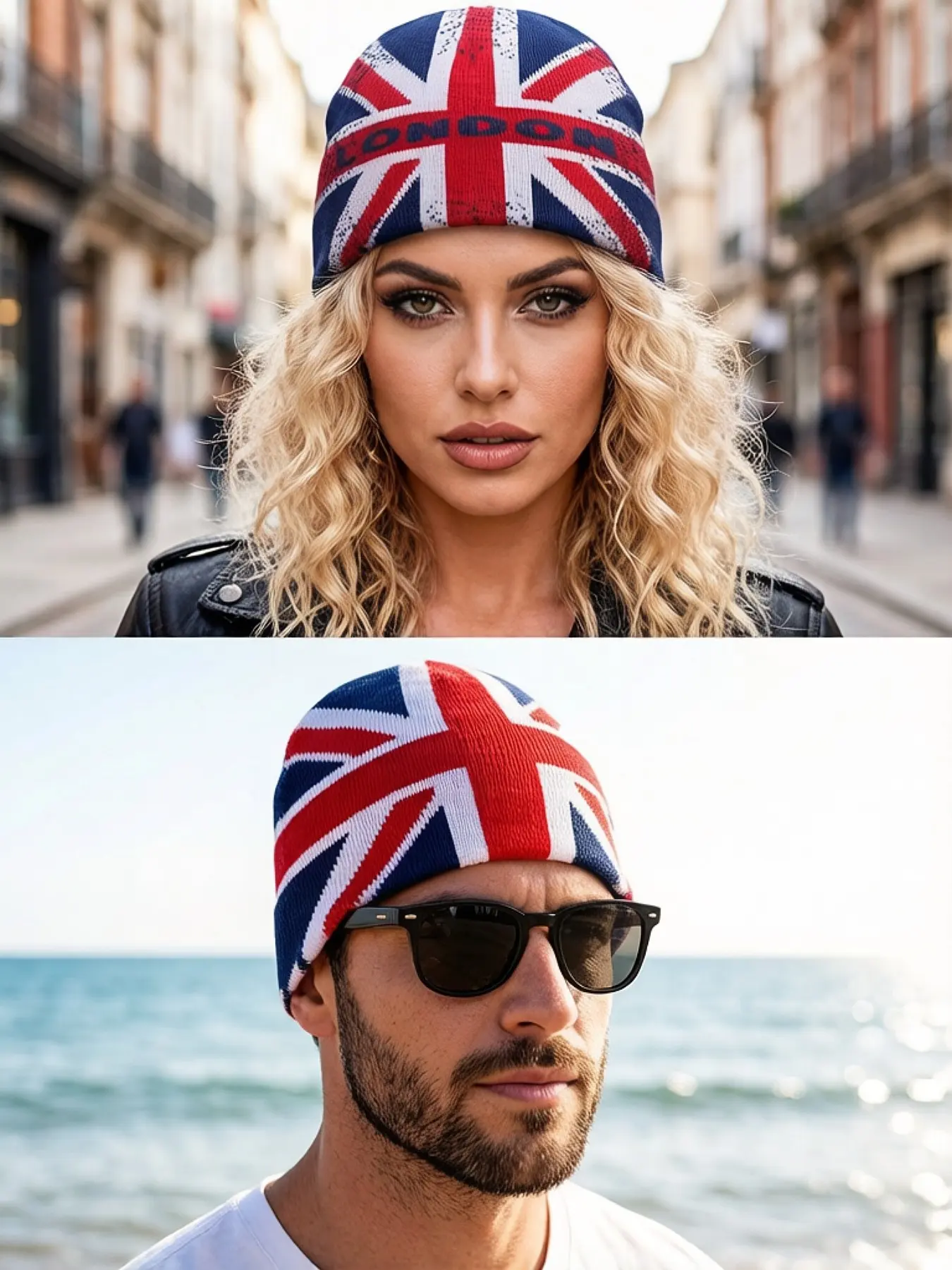 2-PC   Union Jack Knit Beanie Hats, Bold Graphic Hats, Casual Trendy Hat, Streetwear Headwear, Unisex Casual Streetwear Couple Cold Weather Caps, Fashion Personality Skullies, Suitable for Daily Wear & Outdoor Sports, Ideal Holiday Gift