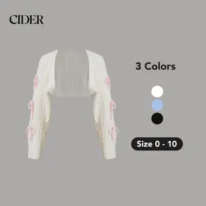 Cider [3 colors, size 0-10] Cable Knit Bowknot Long Sleeve Shrug