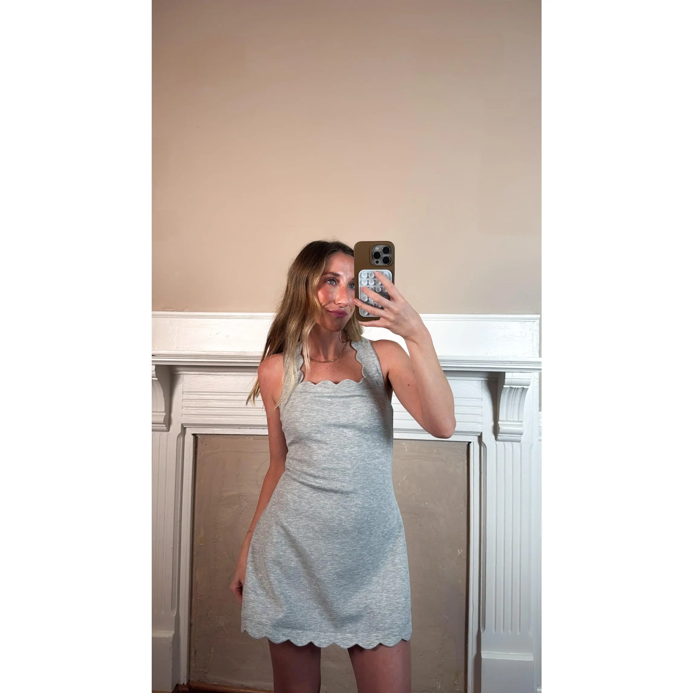 Women's Casual Scalloped Hem Scuba Mini Dress - Heather Grey