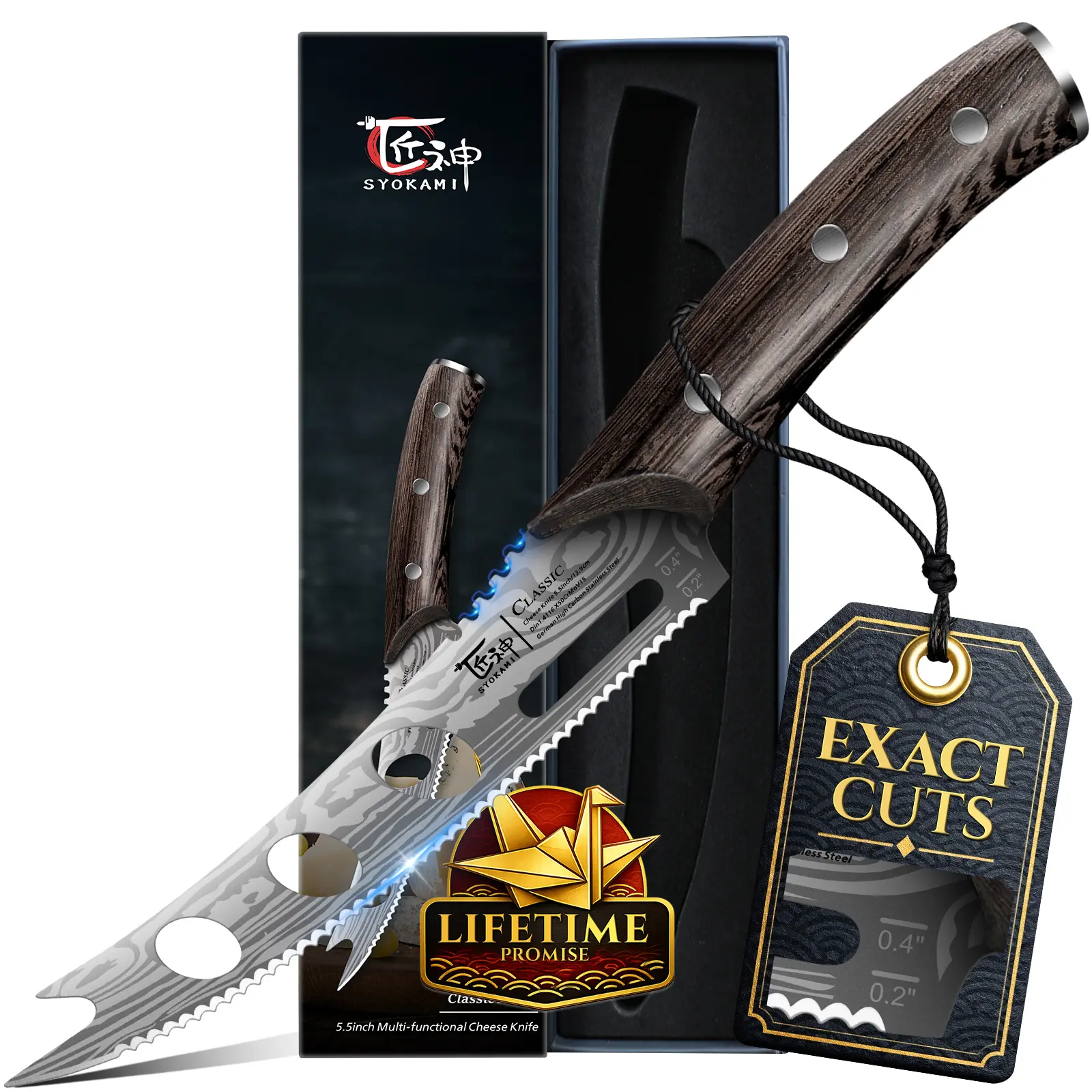 【DealsForYouDays】 Cheese Knife, 5.5 Inch Serrated Cheese Cutter for Soft and Hard Cheese, Pronged, Multi-Use Non Stick Design, High Carbon German Steel, Full Tang & Ergonomic Handle Design, Ideal Gift