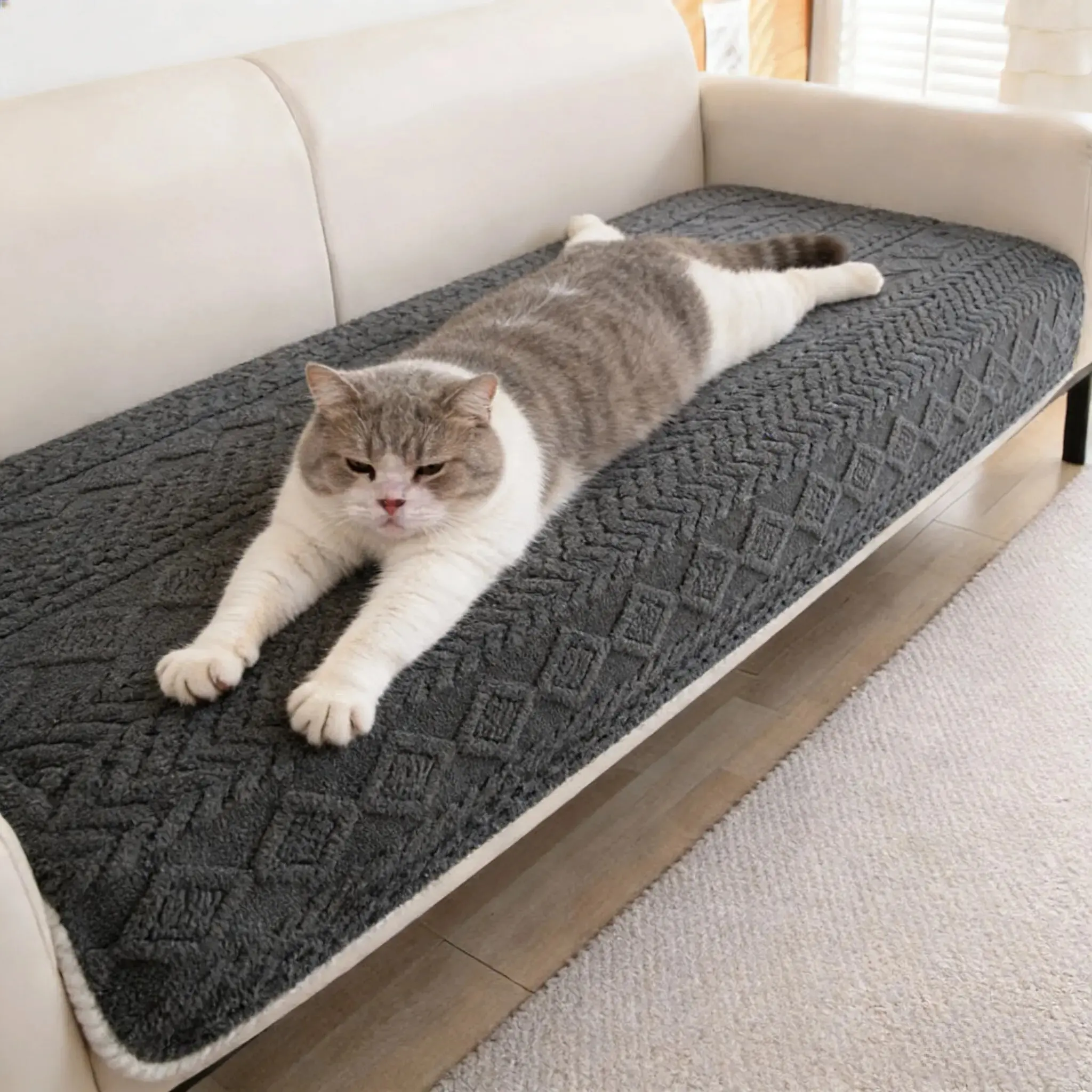 Solid Color Thick Cotton Velvet Sofa Cover,Non-Slip Washable Couch Protector,Soft Pet-Friendly Sofa Seat Cover for Sectional,Loveseat & 3-Seater,Home & Living Room
