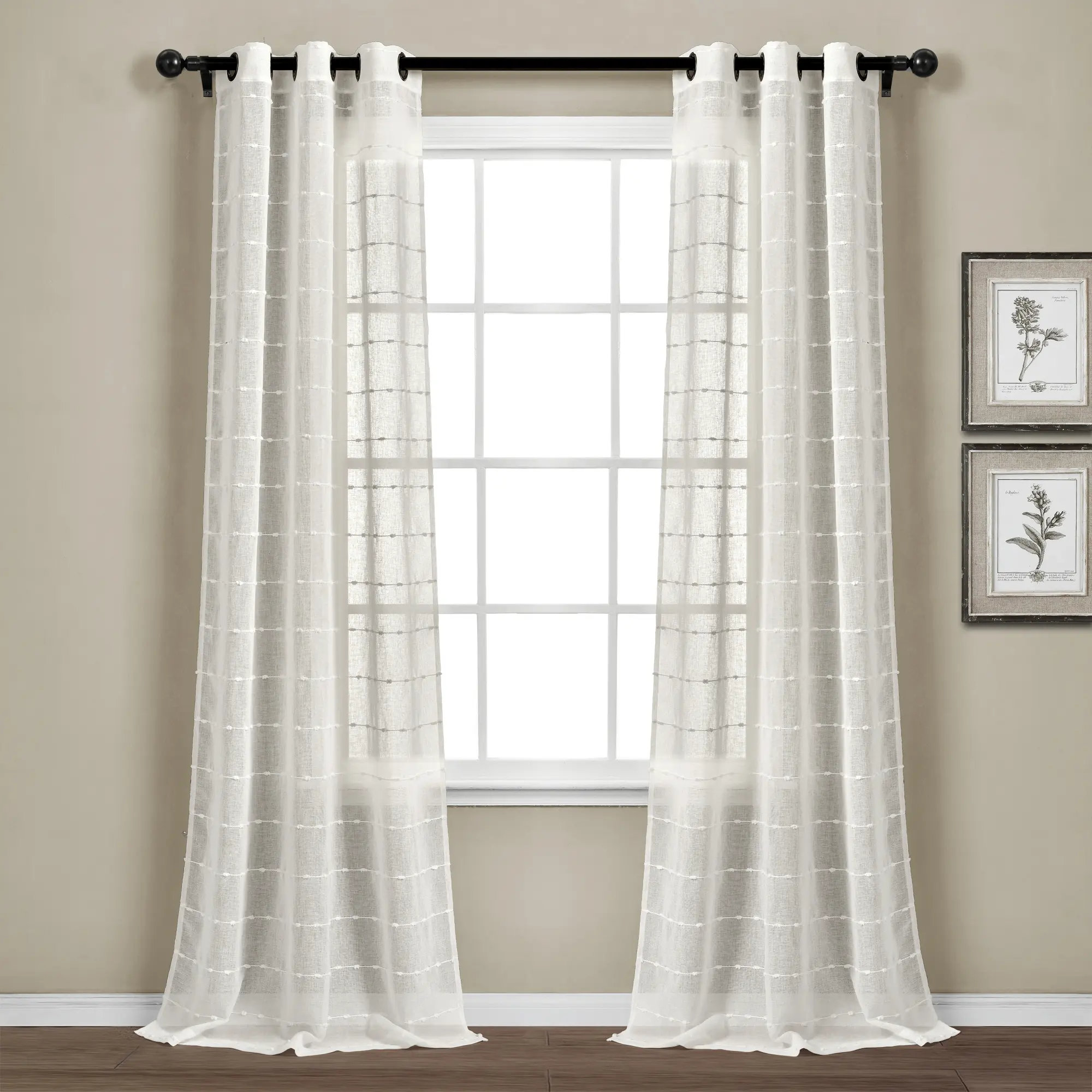 Lush Decor Farmhouse Textured Grommet Curtains Set, 38"W x 63"L-120"L 100% Polyester Window Drapes, OEKO-TEX STANDARD 100 Certified Lightweight Room Decor Curtain Accessories