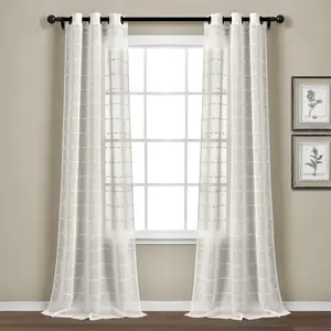 Lush Decor Farmhouse Textured Grommet Sheer Window Curtain Panel Set 38"W x 63"L-120"L 100% Polyester STANDARD 100 by OEKO-TEX Certified Interior Decoration Accessories