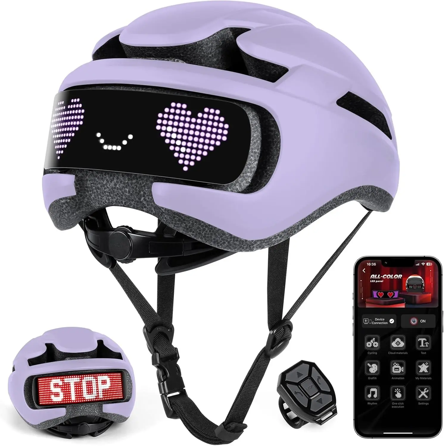 Adults' & Youth Smart LED Cycling Helmet with ASTCore Impact Structure, Dynamic LEDs, App Control, Automatic Turn/Brake Signals, Vented Shell, 100+ Custom DIY Patterns, 300% Visibility, Removable Padding, Adjustable Dial, for Commuting, Mountain Biking