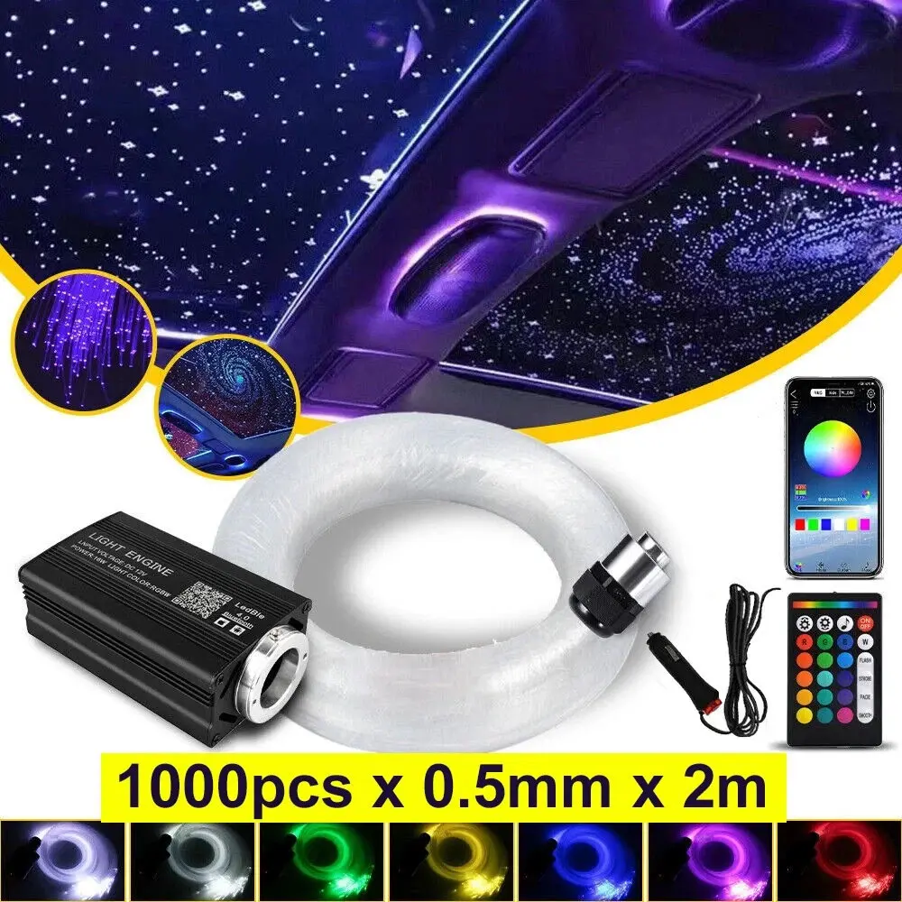 1000-Piece RGBW Fiber Optic Star Light Kit with Twinkle Effect, Starry LED Ambient Lights for Car Headliner and Bedroom Ceiling, Car Light Embellishments