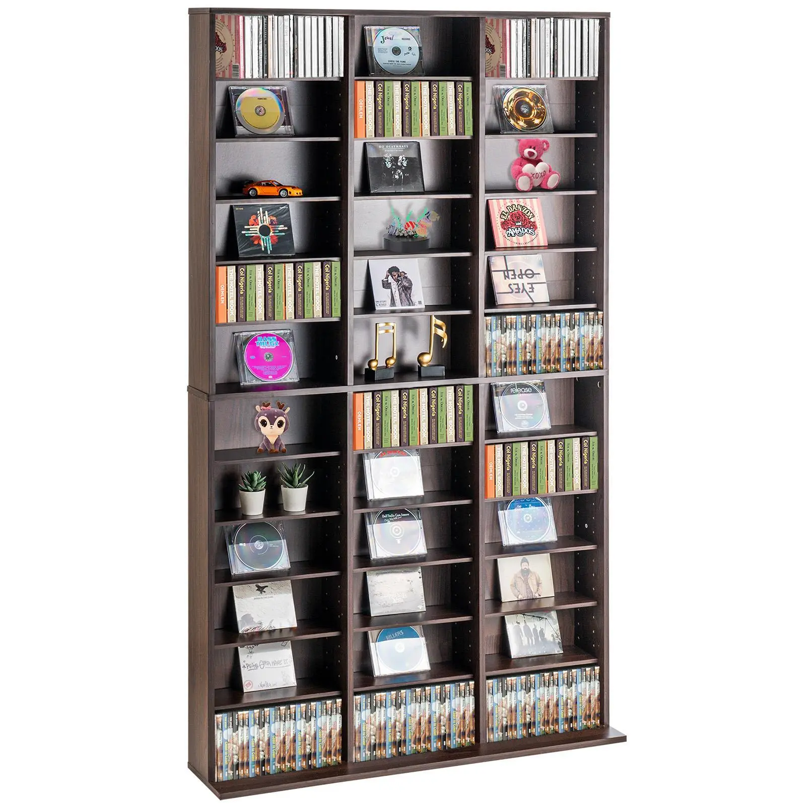 【summerfinds】VEVOR Media Storage Cabinet - Espresso  Adjustable DVD & CD Storage Holder & Rack, Holds Up to 1080 CDs, Organizes & Protects Music, Movie or Video Game Collections, Storage Holders & Racks
