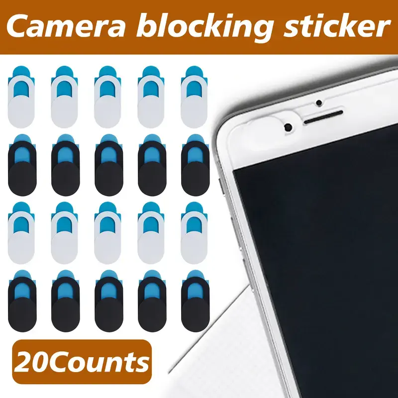 20 camera cover stickers, privacy protector, smartphone residue free camera cover, universal camera blocking slider, suitable for mobile phones, laptops, tablets, easy to install, reusable, thin design, scratch free