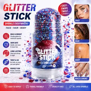 4th of July Red, White and Blue Glitter Stick, Glitter Makeup, Upgraded Sparkling USA Flag Body and Hair Glitter for Women, Fourth of July Accessory for Independence Day and Memorial Day