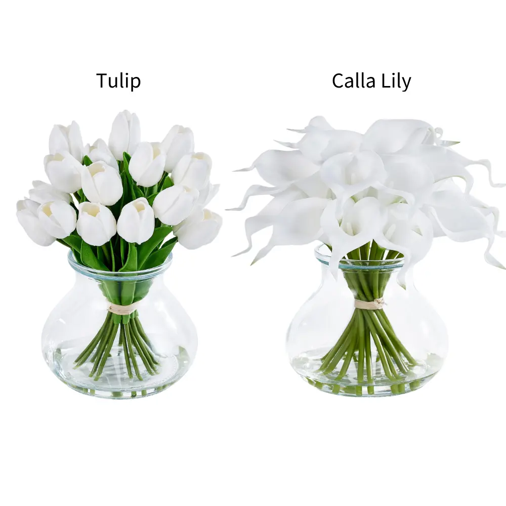 VeriNatural Realistic Silk Tulip/ Calla Lily  in Vase – Faux Flowers for Living Room, Table & Party Decoration 【SummerVibes】