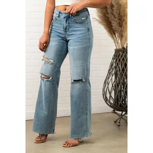 Bridgette Tummy Control & Destroy Wide Leg JUDY BLUE Jeans