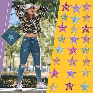 Set of 24 Star Iron on Patches Iron on Adhesive Star Patches Iron on Star Glitter Rhinestone Shiny Star Patche Appliques for Jeans Bag Pant Clothing Repair Decoration (Multi Colored)