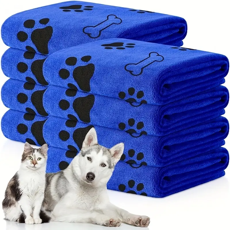 Ultra-Soft Microfiber Dog Towel, Super Absorbent Clean Quick-Dry Bath Cloth, Durable Claw and Paws Print Design for Fast Pet Grooming Care