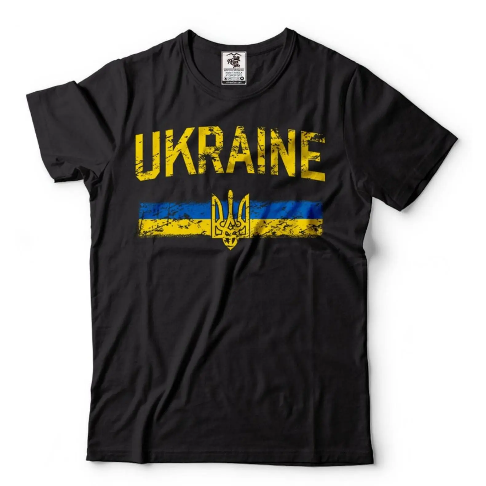 Men's 100% Cotton Casual Ukrainian Tryzub Graphic T-Shirt - Short-Sleeve, Round Neck, Knit, Positioned Print, All-Season Casual Streetwear Menswear Top, Machine Washable, Adult Sports & Outdoor Sports Top, Casual Streetwear Looks