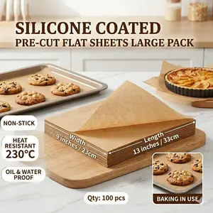 New rectangular nonstick baking paper for home kitchens—100 pre-cut silicone oil sheets, upgraded heavy-duty thickened design, 9×13 inches (23×33 cm), unbleached, nonstick, waterproof and oil-resistant. Suitable as an accessory for baking, cooking, grilli