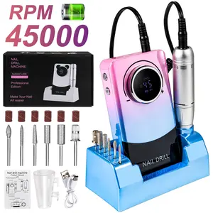 Electric Nail Drill, Portable Nail Drill 45000 RPM, Rechargeable Electric Nail File Kit, Cordless Electric Nail File for Acrylic, Manicure and Pedicure - Salon and Home Use Professional Rechargeable Nail Drill