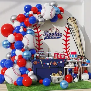 156pcs Baseball Theme Red Black White Blue Latex Balloons Garland Arch Kit for Birthday Anniversary Indoor Party Background Decoration Supplies