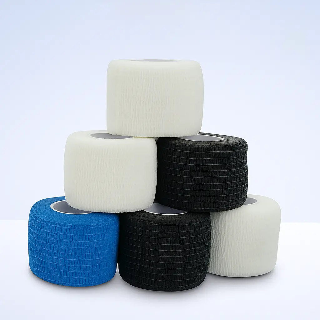Self-Adhesive Bandage Wrap (5cm*4.5m) - 6/12/24 Rolls (24pcs Option) Non-Woven Stretchy Fabric Athletic Tape for Unisex Adults, Breathable Strong Support, Hand-Tearable, Safe for Skin, First Aid Sports Use