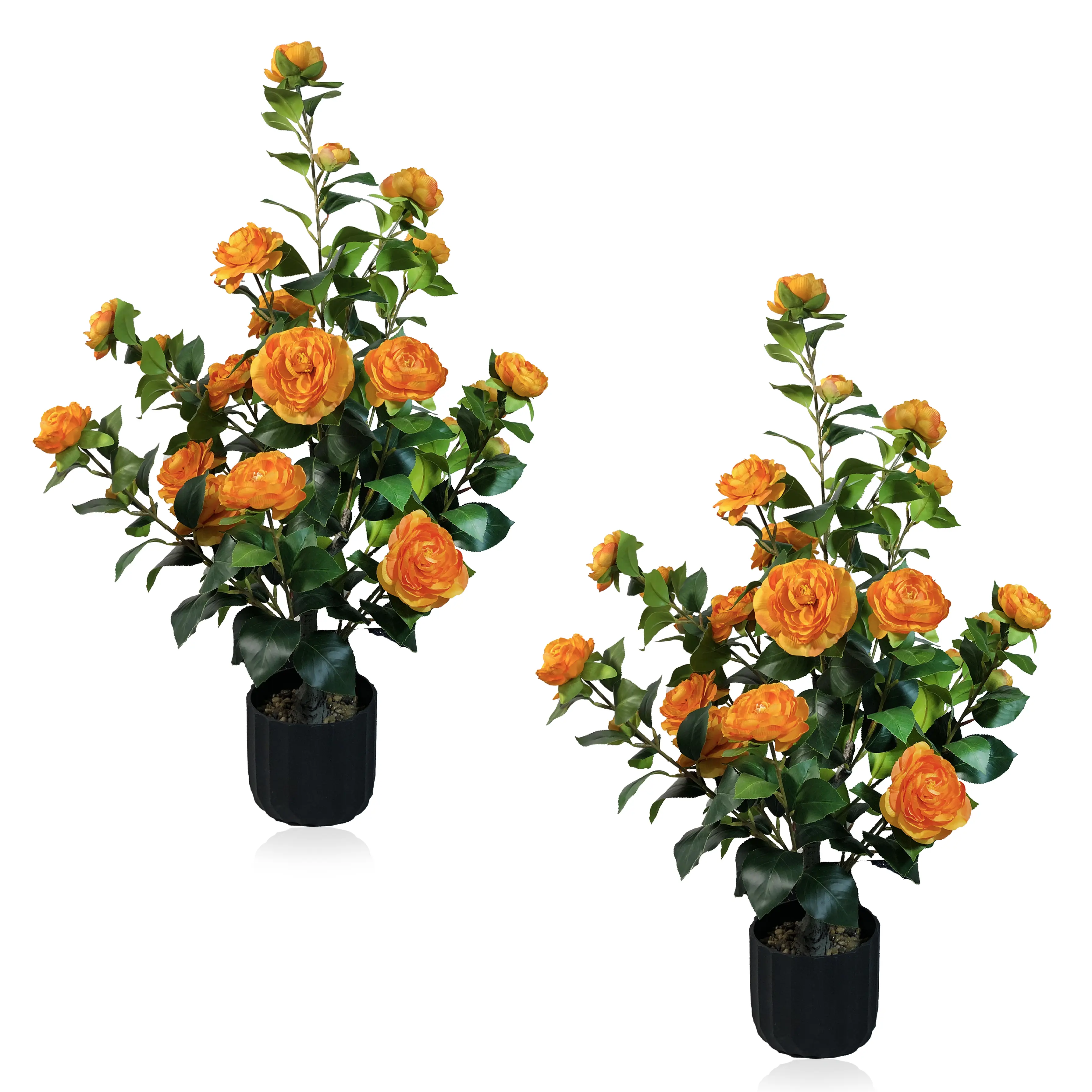 (Orange)Artificial Camellia Tree with Flower Pot