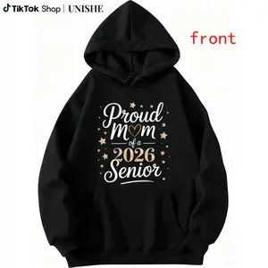 Men's Loose Fit Hoodie – 2026 Senior Graduate Proud Mom, Black Long Sleeve Graduation Wear