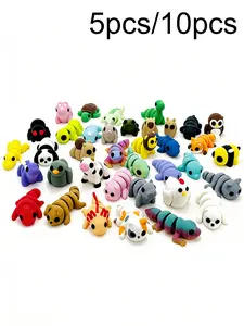 5pcs/10pcs 3D Printed Mini Animal Cartoon Models, Micro Multi-Color Cute Animal Keychains, Keychain Charms, Random Styles, Decorative Ornaments