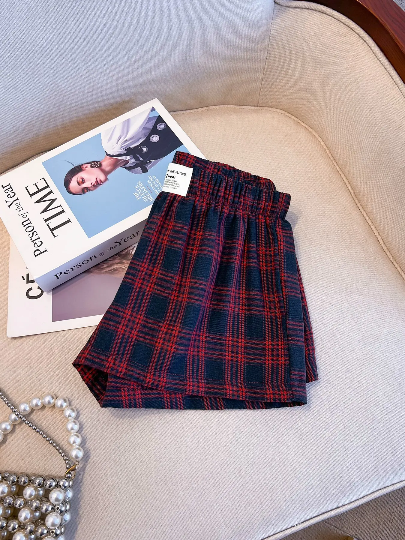 Y2K Aesthetic Red & Black Plaid Shorts - Comfy Elastic Fit Loungewear