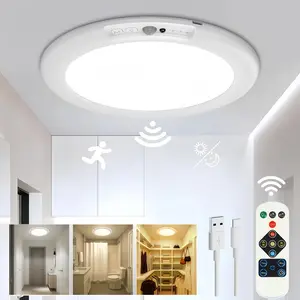 GKV USB Rechargeable LED Ceiling Light with Motion Sensor & Remote Control, 3 Color Dimmable, Wireless Closet Light for Kitchen, Under Cabinet, Hallway