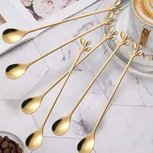 6 Pack Elegant Leaf Pattern Coffee Spoon, 7.4" Stainless Steel Espresso & Dessert Tea Spoons, Perfect for Demitasse & Small Servings - Essential Durable Kitchen Tool for Wedding, Mother's Day, Birthday, Halloween, Christmas kitchen utensil gadget