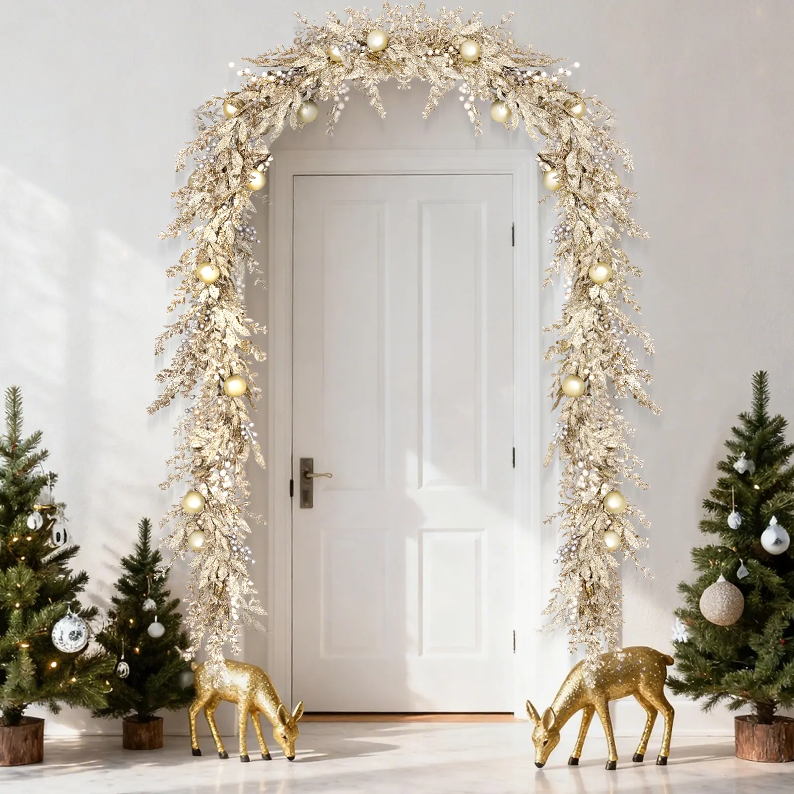9FT Battery Gold Glowing LED Garland with 100 LEDs - Festive Decorations, Garlands & Swags for Indoor/Outdoor Christmas Decoration, Festive Wreaths, Garlands & Swags