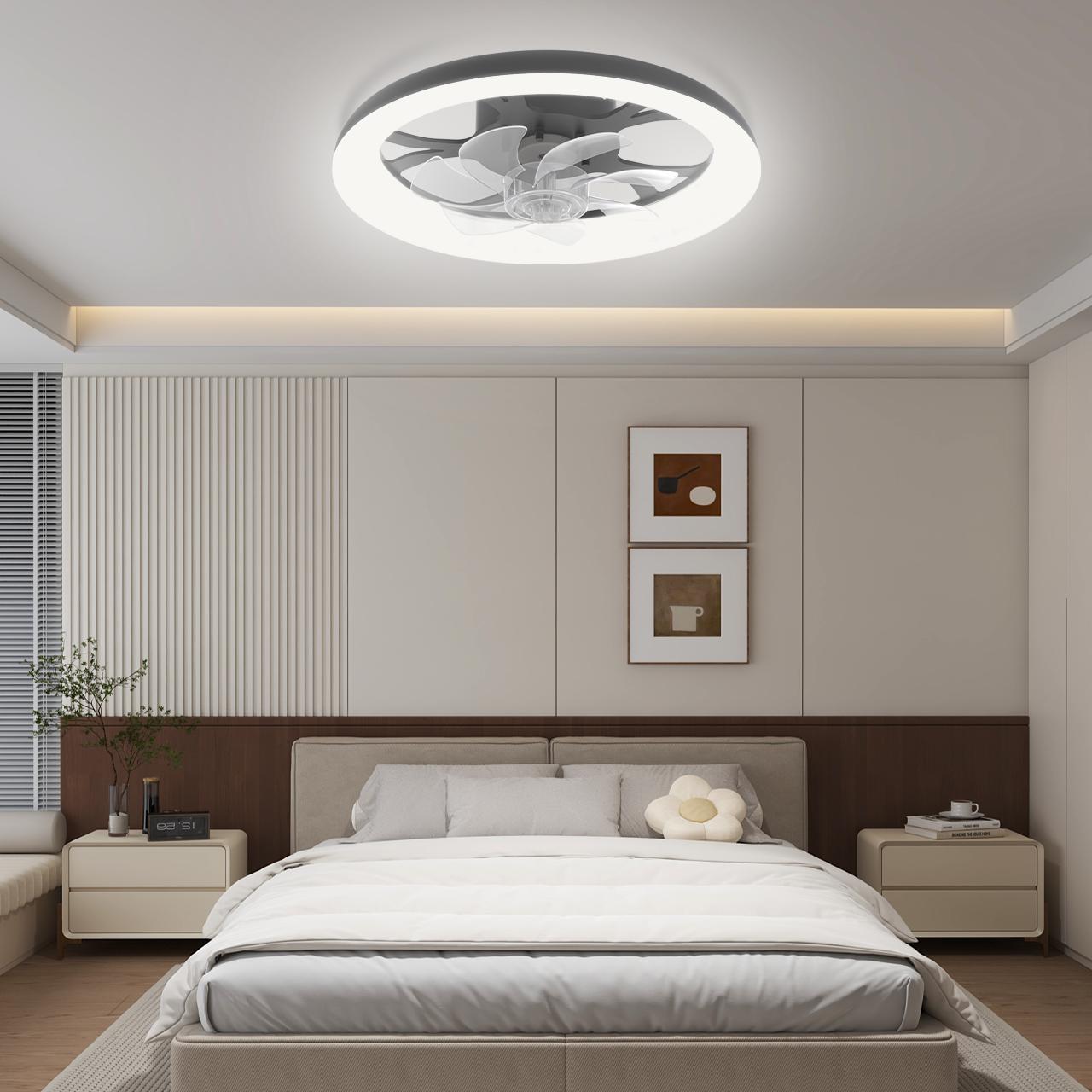 HYPERLITE Dimmable Modern LED Fan Light,Ceiling Fan With Light Remote, 3 LED Color Temperature, 6 Speed Noiseless AC Motor, Timer Setting,Adjustable Brightness,White Fandelier Ceiling Fans for Bedroom,Dining room, Living room, Study,stockup mothersday