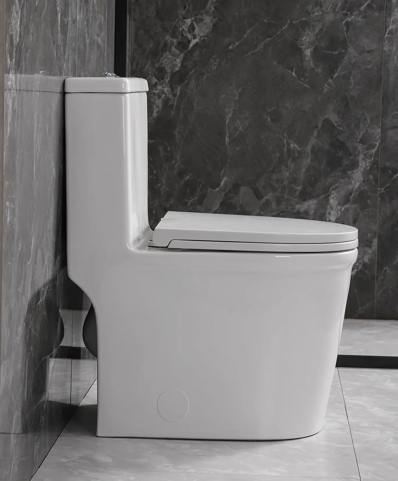 WinZo Compact One Piece Toilet 22.8" Depth Modern Short Design Dual Flush for Small Tiny Mini Bathroom 12" Rough-in,White (WZ5079)